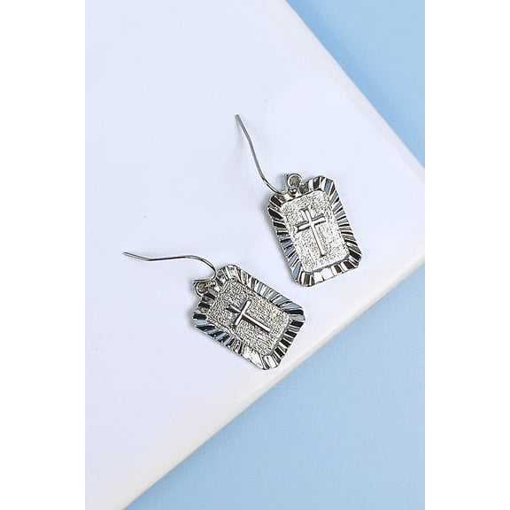 0.8 INCHES RECTANGULAR SHAPED CROSS METAL HOOK EARRINGS
