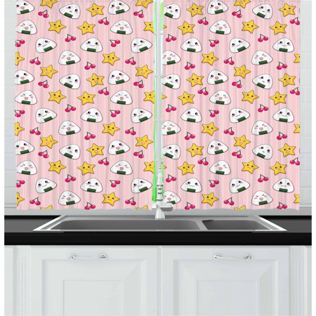 Anime Curtains 2 Panels Set, Funny Pattern with Japanese ...