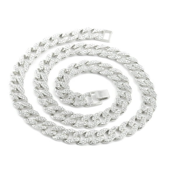 Crystal Gold Finish Miami Cuban Link Chain Men Hip hop Necklace Jewelry