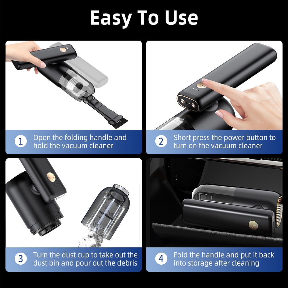 JLLOM Handheld Vacuum Cordless, Cordless Car Vacuum Rechargeable Held Vacuum Powerful Suction Portable Mini Hand Vacuum(Black)