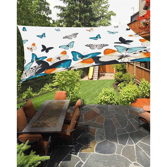 Sun Shade Sail 12x16Ft Rustic Farm Teal Blue Gradient Butterfly Uv Block Sunshade Canopy Outdoor Shade Cover Rectangle Shade Cloth For Patio Garden Yard Deck Pergola