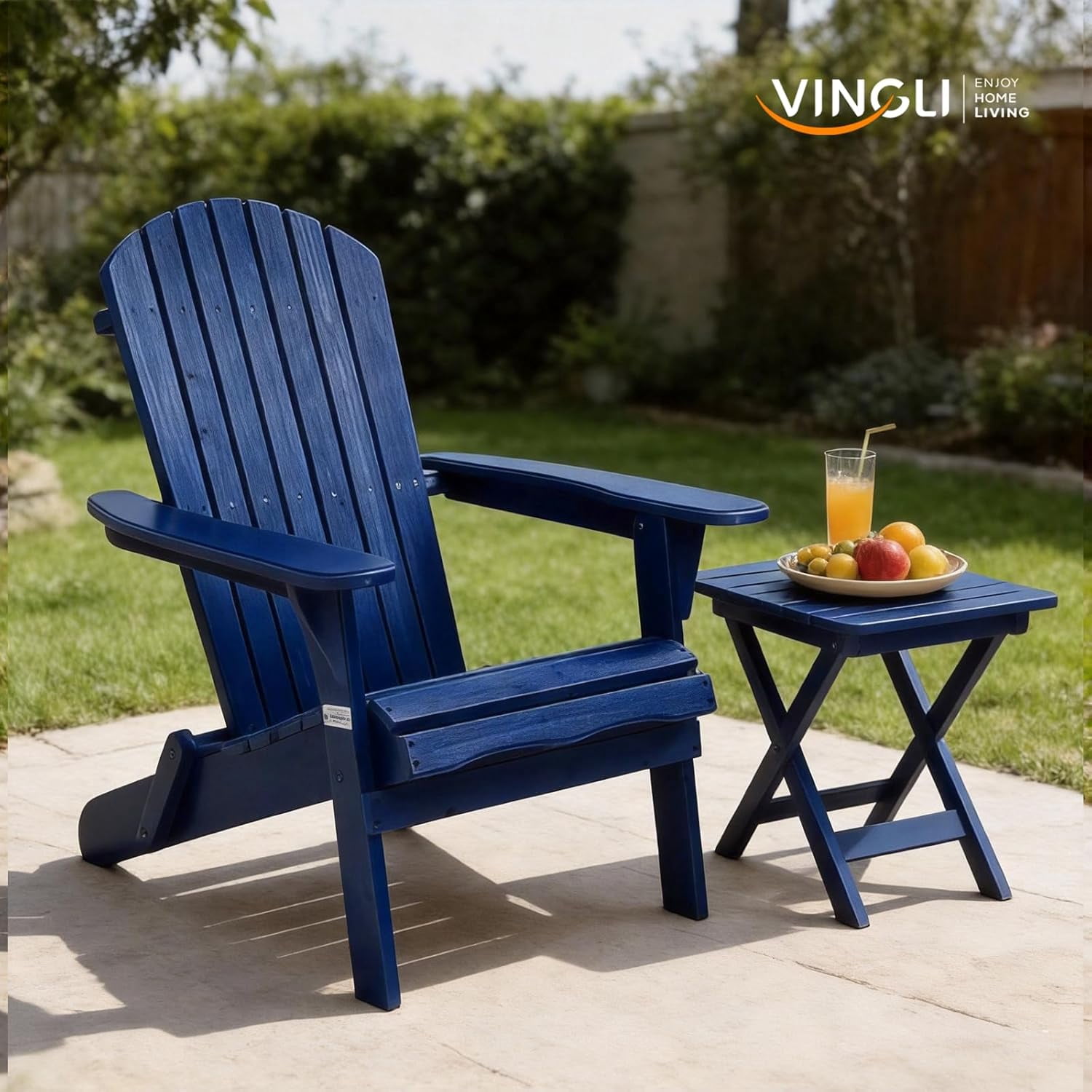 PEXMOR Folding Adirondack Chair Set of 6, Wood Accent Fire Pit Chair, Outdoor Patio Lounge