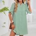 thumbnail image 2 of Arlun 2026 Spring Summer Button down Shirt Dresses for Women Long Sleeves Solid Color Mini Dress Trendy Roll-Sleeved Loose Comfy Thin Beach Vacation Frock Light Green XXL, 2 of 7