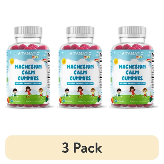 (3 pack) Vitamatic Kids Magnesium Gummies, Vegan, Supports Daily Wellness, 60 Vegan Gummies, Non-GMO & Gluten-Free