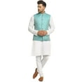 thumbnail image 2 of Men Designers Turquise Blue Nehru Jacket Indian Traditional Bollywood Style Brocade Woven Embellishe, Size: 44, 2 of 5