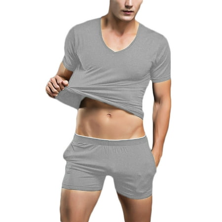 

INCERUN Men s Short Sleeve Tops Shorts Pajamas Homewear Sleep Sets