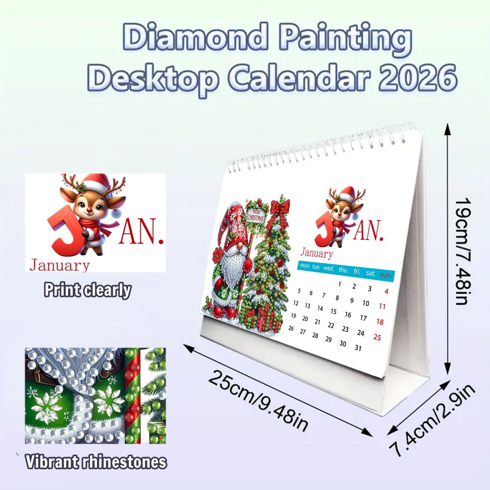 FLOPESN 2026 DIY Diamond Art Painting Desk Calendar,Thick Paper Monthly Flip Tabletop Calendar with To Do List for Home Office Planning-Goblin