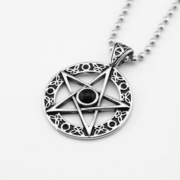 de material acero Inoxidable Pentáculo Pentagrama Estrella Colgante Collar Cadena Joyería Jinwen Pentáculo colgante