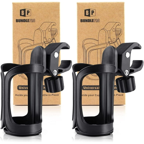 2 Pack Universal Stroller/Pram Cup Holder, Adjustable Bottle Organizer for Bikes, Trolleys, Walkers and Wheelchairs