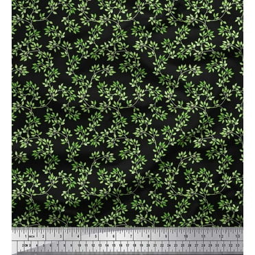 Soimoi Black Cotton Duck Fabric Leaf Print Fabric by the Yard 44 Inch Wide