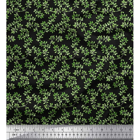 Soimoi Black Cotton Jersey Fabric Leaf Print Fabric by Yard 64 Inch Wide