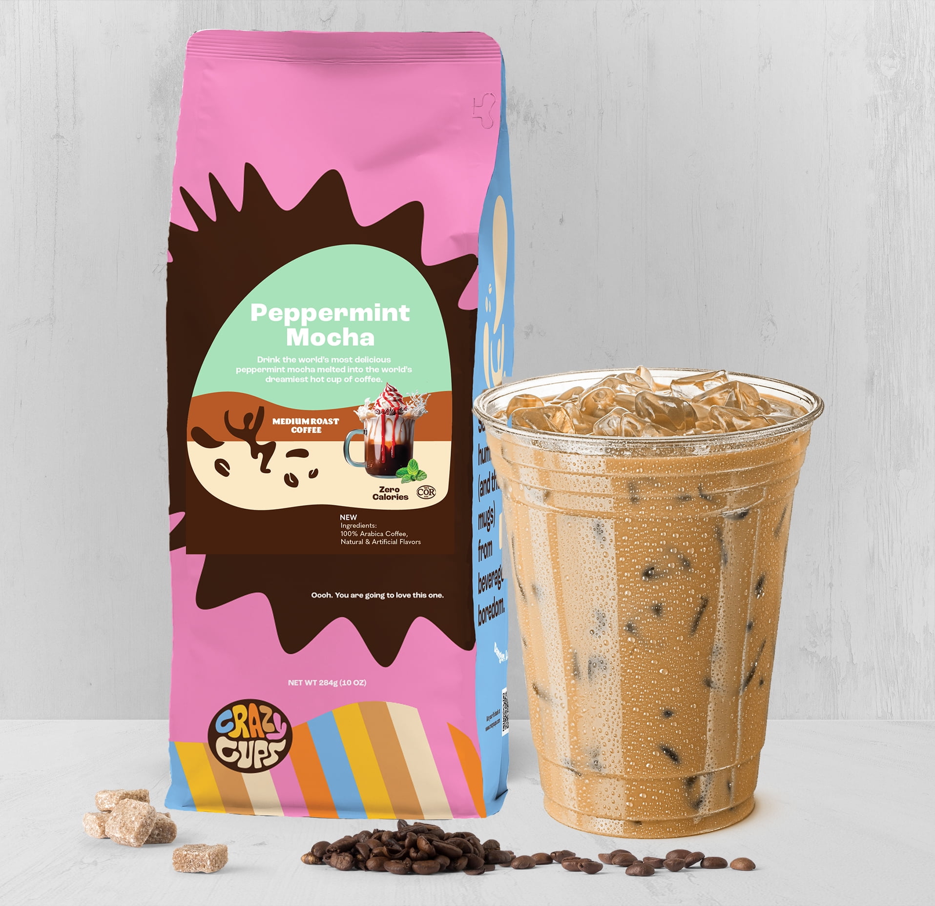 Crazy Cups Flavored Ground Peppermint Coffee, Peppermint Mocha Coffee in 10 oz Bag, For Brewing Flavored Hot or Iced Coffee, 3 Pack
