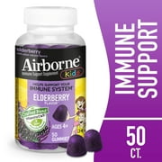 Airborne Vitamin C & Zinc Immune Support Kids Gummies, Elderberry Flavor, 50 Count