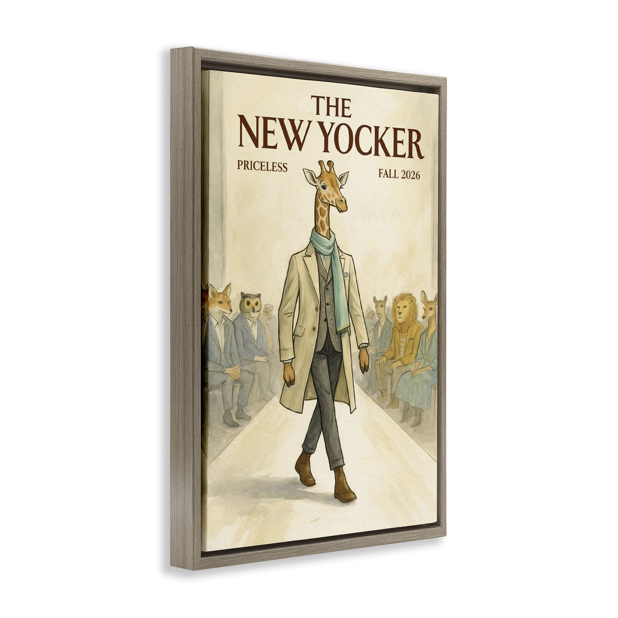 Stupell Industries New Yocker Giraffe Model Brown Framed Floater Canvas Wall Art, design by Grotto Studios