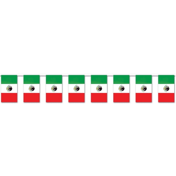 Party Central Club Pack of 12 Red and Green Outdoor Mexican Flag Banner Hanging Party Decor 60'