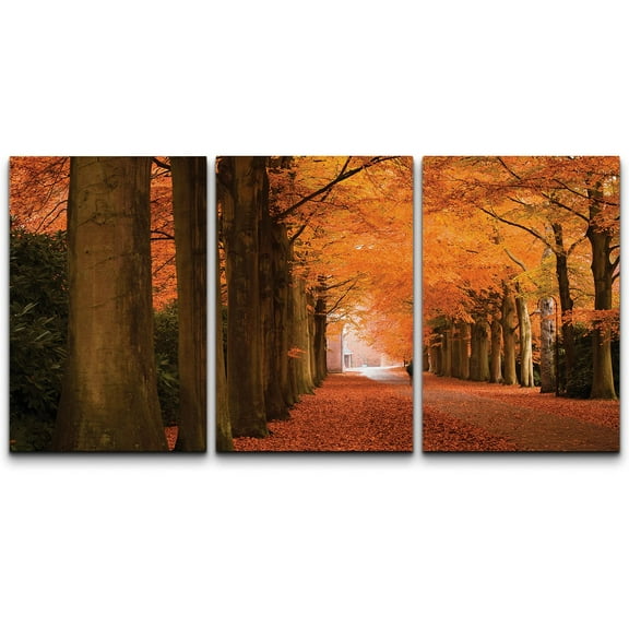 wall26 Canvas Print Wall Art Set Orange & Red Leaves on Autumn Trees Nature Wilderness Photography Modern Art Rustic Scenic Colorful Vibrant for Living Room, Bedroom, Office - 16"x24"x3