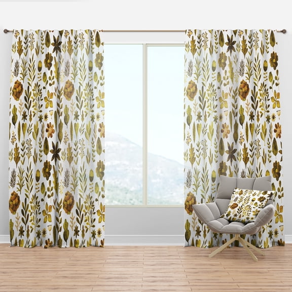 Designart 'Flowers and Plants With Watercolor Texture' Modern & Contemporary Curtain Panel