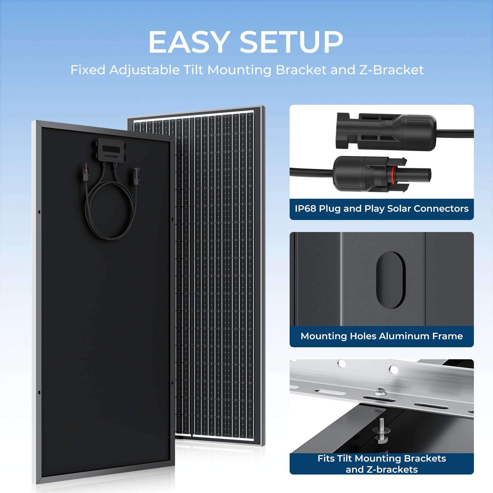 WERCHTAY 12V 100W Monocrystalline Solar Panel 2Pack 100W All Black Off-Grid RV Boat