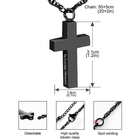 Dletay Stainless Steel Cremation Cross Necklace - Urn Pendant For Ashes With 'In Loving Memory' Engraving