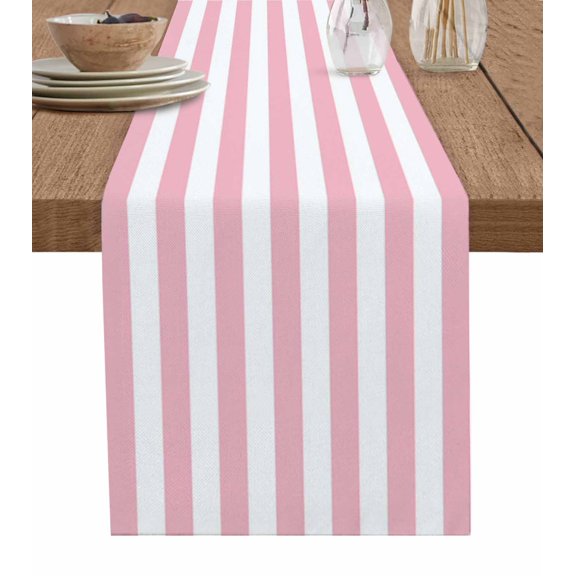 Table Runner Dresser Scarf 16 x 72 Inch Pink and White Stripes Table Runners Non-Slip Heat Kitchen Dining Table Decor for Kitchen Farmhouse Indoor Outdoor Home Party