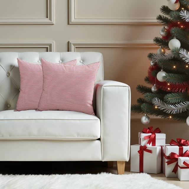 Fundas de almohada navideñas a cuadros de 18 x 18 pulgadas, decoración de primavera y verano para sofá y silla de porche, color rojo