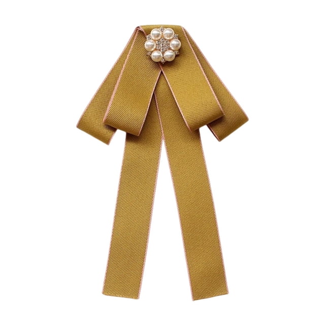 Broche de cinta de corbata de lazo, broche de collar de cuello de damas de moda, decoración de corbata de cuello elegante para blusa, camisa, traje, amarillo