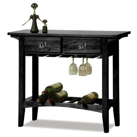 Leick Home 9061-SL Mission Wine Stand with Glass and Bottle Storage, Two Drawer, for Buffet, Dining Room, Living Room, Kitchen, Slate Black Finish