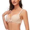 thumbnail image 4 of YANDW Front Closure Bras for Women Lace Unlined No Padded Soft Underwire Everyday T-shirt Bra, Beige 36B, 4 of 6