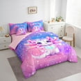 thumbnail image 3 of Homewish Ocean Animal Axolotl 7 Pieces Bedding Comforter Set,Pink Cute Salamander Full Bedding Set,Gradient Pink Purple Fitted Sheet Flat Sheet For Girls Boys,Luxury Bedroom Decor Reversible, 3 of 8