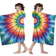 thumbnail image 4 of Colorful Rainbow Tie Dye Spiral Pattern Hooded Bath Towel，50"x30" for Ages 3 To 12 Kids, Quick Dry Lightweight Soft Microfiber Hood Beach Towel Cover Up for Kids, 4 of 7