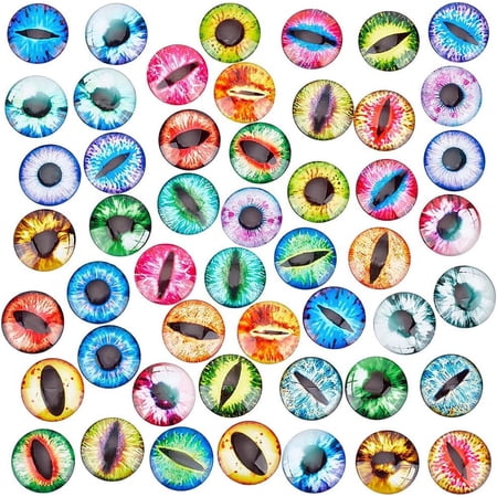 25mm Glass Cabochon Eyes 50pcs Dragon Eyes Tiles Scary Eyes Human Pupil Eyes Half Round Gems Glass Cabochons for Sculptures Props oto Dome Pendant Trays