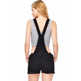 Wax Women's Juniors Denim Overall Shorts - Black, Adjustable Straps, Triple Button Closure, Size 3X-Large