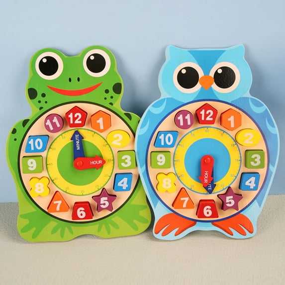 AURORA TRADE Wooden Clock Vibrant Color Clock Learning Educational Cartoon Animal Shape Digit Clock Puzzle Toy for Children