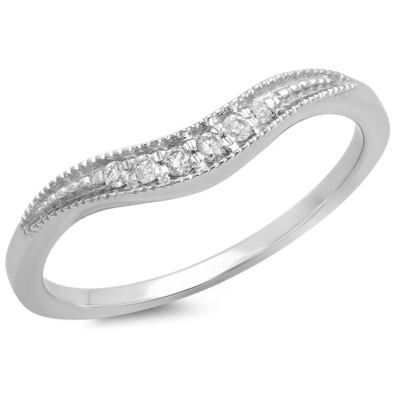 Dazzlingrock Collection 0.10 Carat (ctw) 14K White Diamond Wedding Stackable Contour Guard Band 1/10 CT, White Gold, Size 8