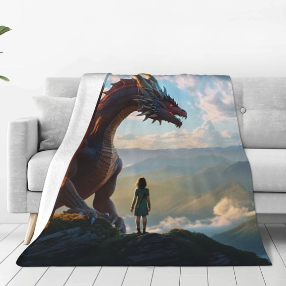 Rateoe Clear Sky Mountain Red Dragon Print Fuzzy Fleece Throw Blanket Extra Large,Super Soft,Fluffy and Warm Blankets for Couch,Bed,All Season Use (40"x30")