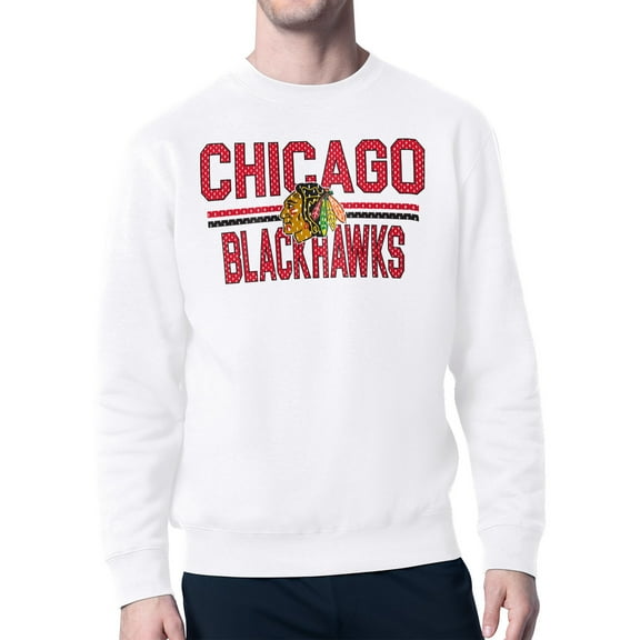 Men's Starter White Chicago Blackhawks Mesh Look Team Name Logo Pullover Sweatshirt