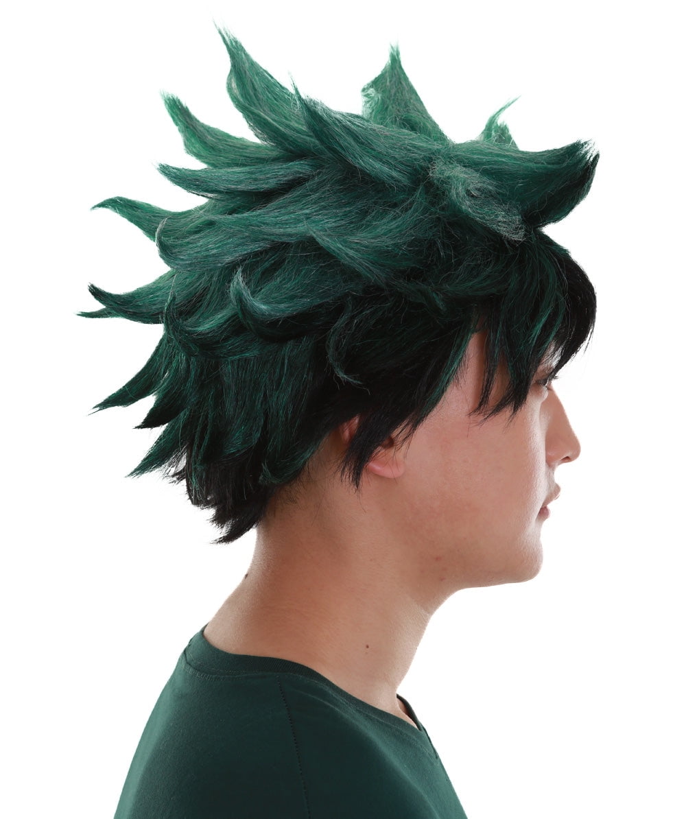 Men's Dark Green Spiked Cosplay Wig – Synthetic Anime Wig for