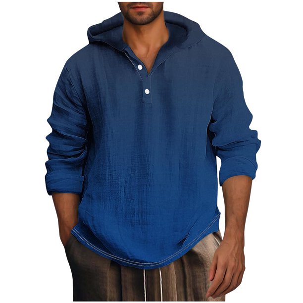 Blusa de manga larga con capucha para hombre, estilo informal, con botones, estampado degradado, de poliéster