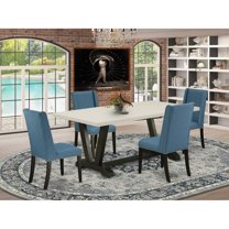 East West Furniture V627FL121-5 5-Piece Fashionable Rectangular Table Set a Great Linen White Kitchen Table Top and 4 Lovely Linen Fabric Padded Parson Chairs with Nail Heads and Stylish Chair...