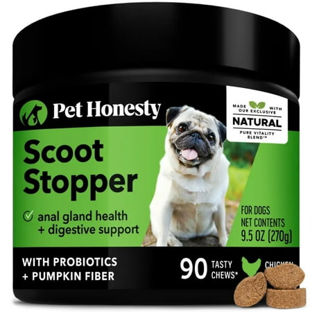 UPC: 0850005524779 | Pet Honesty Dog Scoot Stopper Anal Gland Support Soft Chews Chicken 90 Ct