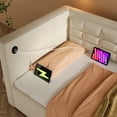 thumbnail image 3 of Twin Size Upholstered Daybed with USB and Type-C Charging, Hydraulic Storage Bed Frame with Wooden Slats, Tufted Sofa Back and Side Pocket, Sturdy Wood Platform Bed for Guest Room Bedroom, Beige, 3 of 8