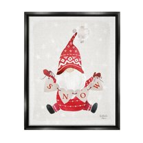 Stupell Industries Holiday Snow Banner Patterned Red Garden Gnome Graphic Art Jet Black Floating Framed Canvas Print Wall Art, Design by Heatherlee Chan