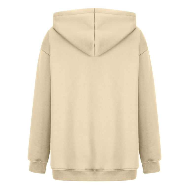 Susanny Women Hoodie Beige Long Sleeve Fleece Vintage Sweatshirt