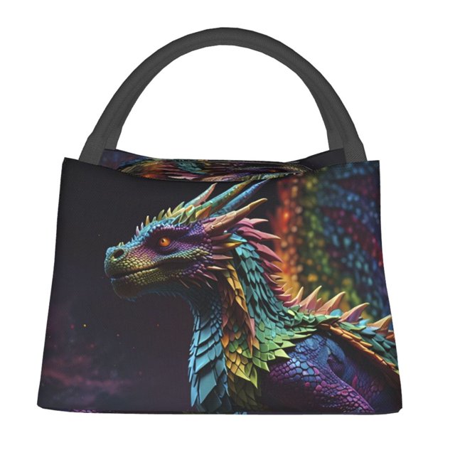 Easygdp Dragon with Colorful Tail Bolsa de Almuerzo Insulada Reutilizable, Bolsa de Mano y Bandolera para Oficina, Trabajo, Viajes