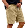 thumbnail image 4 of LWavelet Men's Corduroy Casual Shorts Drawstring Elastic Waist Plain Pocket Retro Streetwear Shorts Khaki 3XL, 4 of 5