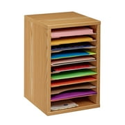 AdirOffice Wood Literature Organizer, Paper File Sorter, 11 Compartment, Adjustable, Classroom, Medium Oak
