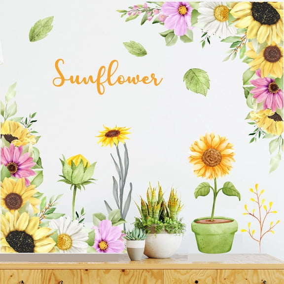 Sunflower Wall Decals for Bedroom, Sofa & TV Background – Peel & Stick Floral Art for Doors & Walls, Rustic Garden Style