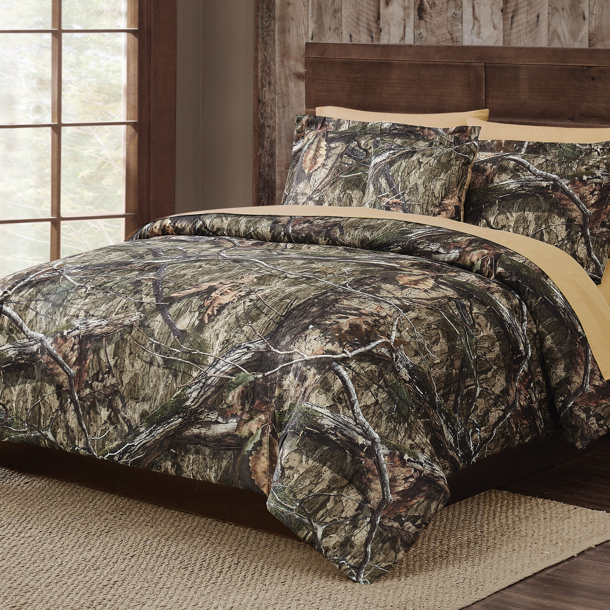 12 pc Camo Brown Natural Cal King Comforter sheets pillowcases curtain set 