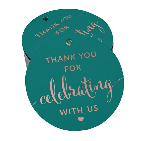 Inkdotpot Rose Gold Foil Paper Hang Tags Thank You Celebrating With Us Bridal Shower-Baby Shower-Retirement-Wedding-Birthday Favor Tags 100 Pieces