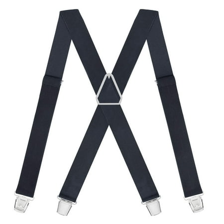 HDE Mens Solid X-Back Suspenders - 1.5 Inch Adjustable Straight Clip On Braces (Charcoal, 48 inches)